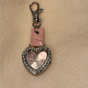 Osiock Pink Heart Shaped Keychain Watch with Rhinestones - Quartz Movement